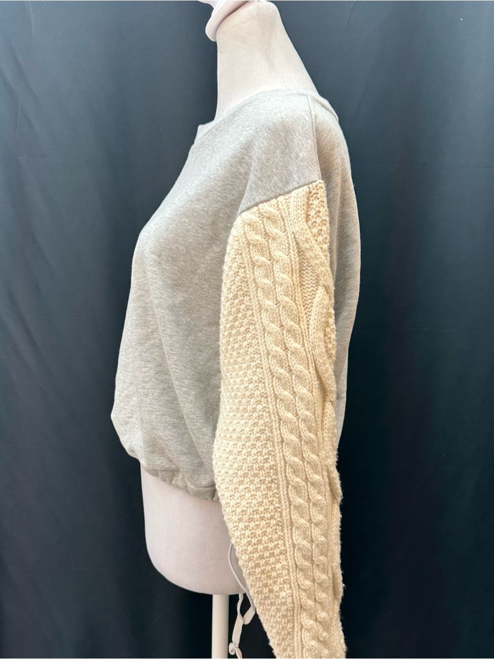 3.1 Phillip Lim Gray Body with Cream Wool Knit Sleeves Sweatshirt S - Picture 3 of 4
